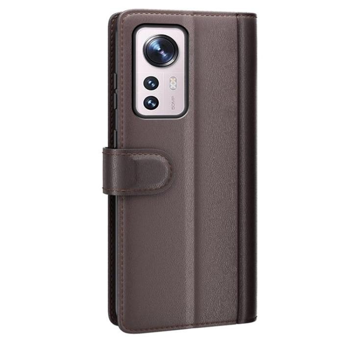 A-One Brand - Folio Flip Äkta Läder Plånboksfodral Xiaomi 12/12X - Brun