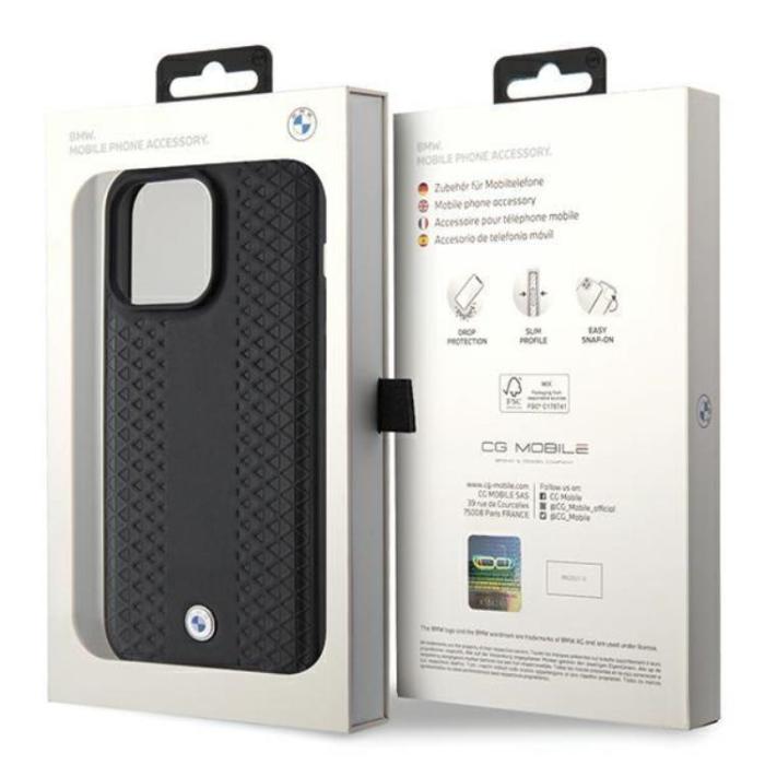 BMW - BMW iPhone 15 Pro Max Mobilskal Läder Diamond Pattern - Svart