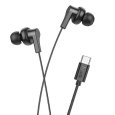 Hoco - HOCO Tr&aring;dbundna H&ouml;rlurar USB-C Kabel 1.2m Mikrofon M114 Svart