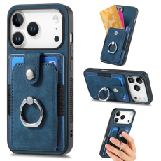 A-One Brand - iPhone 17 Pro Mobilskal med Korthållare Läder Kickstand - Blå