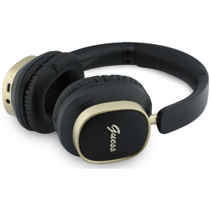 Guess - Guess On-Ear Hörlurar Bluetooth ENC Rectangle Metal Script - Svart