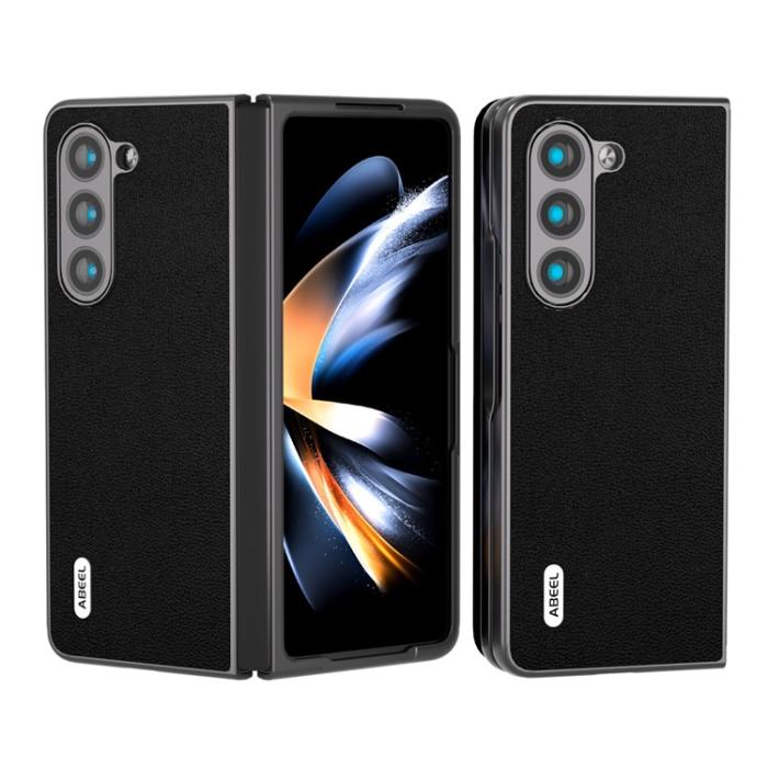 ABEEL - ABEEL Galaxy Z Fold 5 Mobilskal Äkta Cow Läder - Svart