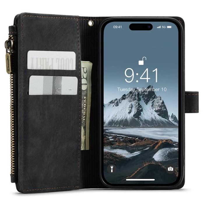Caseme - CASEME iPhone 15 Pro Max Plånboksfodral C30 Zipper - Svart
