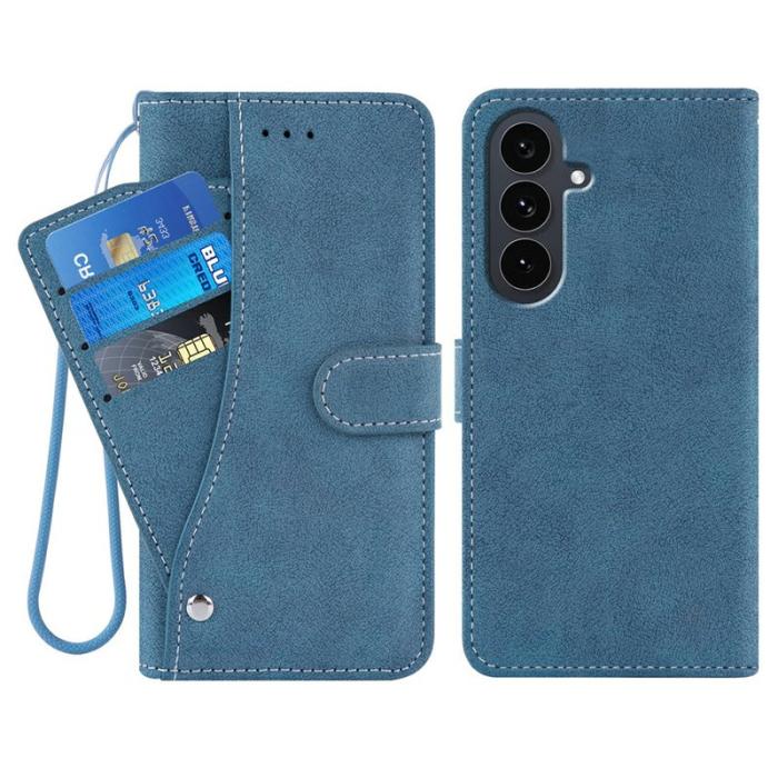OEM - Samsung Galaxy S26 Plus Plånboksfodral Retro Konstläder - Blå