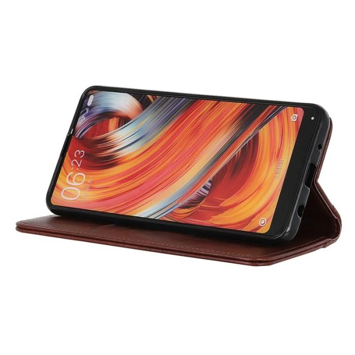 OEM - Samsung Galaxy S26 Ultra Plånboksfodral Äkta Läder Litchi Textur - Brun