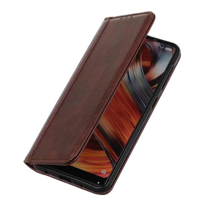 OEM - Samsung Galaxy S26 Ultra Plånboksfodral Äkta Läder Litchi Textur - Brun