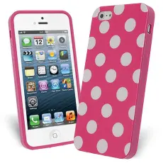 OEM - FlexiCase Skal till Apple iPhone 5/5S/SE - Polkadots (Hot Pink)