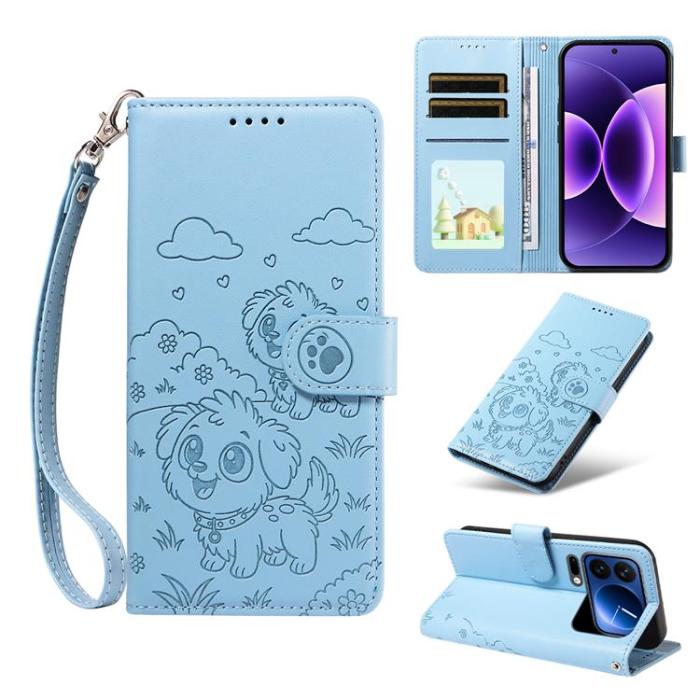 A-One Brand - Xiaomi 17 Pro Plånboksfodral RFID Dog Pattern Med Handledsrem - Blå