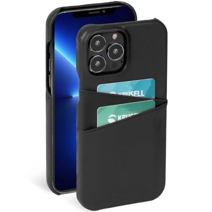 Krusell - Krusell iPhone 13 Pro Skal Korthållare Äkta Läder - Svart
