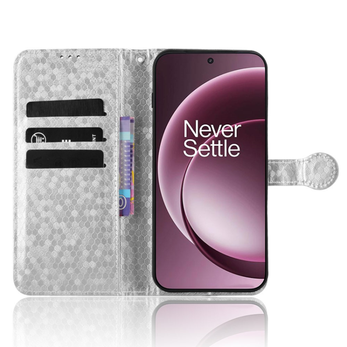 A-One Brand - OnePlus 15 5G Konstläder Plånboksfodral Dot Pattern Imprint - Silver