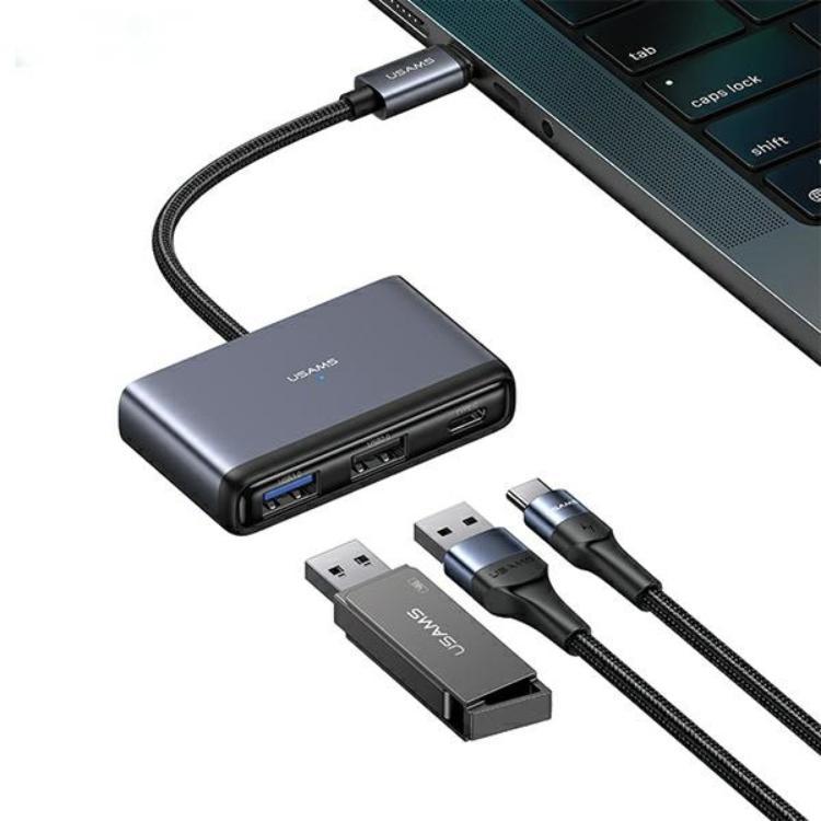 USAMS 5in1 Adapter Hubb USB-C 2xUSB-A TF SD - Grå | 3541 | AlltMobil