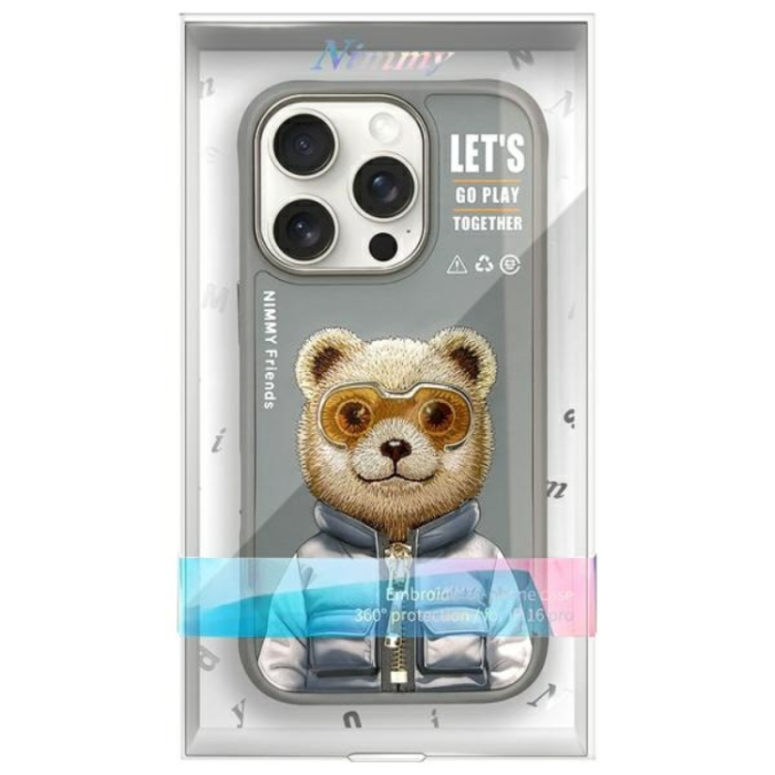 NIMMY - Nimmy iPhone 16 Pro Max Mobilskal Cool & Cute 2.0 Bear - Grå