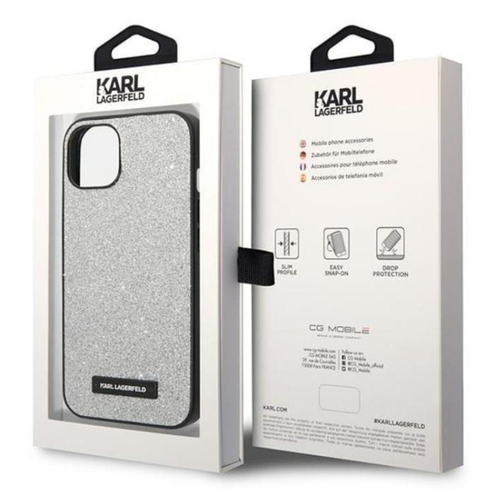 KARL LAGERFELD - Karl Lagerfeld iPhone 14 Plus Skal Glitter Plaque Logo - Silver