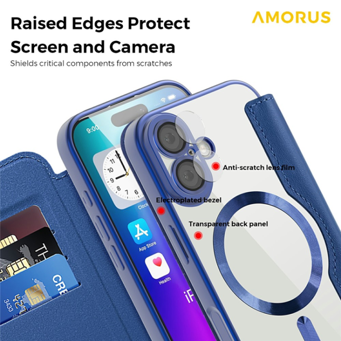 Amorus - AMORUS iPhone 17 Plånboksfodral MagSafe RFID Blocking - Sapphire