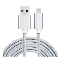 SiGN - SiGN USB-A till Lightning kabel, 2.1A, 3m, Nylon - Silver