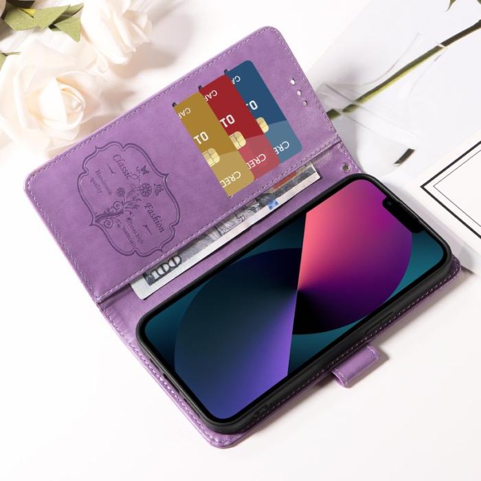 OEM - Samsung Galaxy S26 Plus Plånboksfodral Konstläder Fjäril Blommönster - Lila