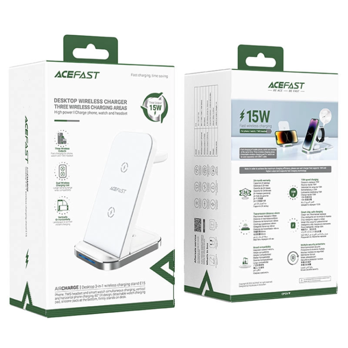 Acefast - Acefast 3-in-1 Trådlös Laddare iPhone, Apple Watch, AirPods - Vit