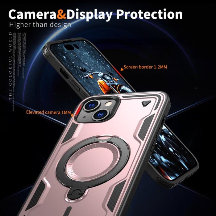 N/A - Mobilskal till iPhone 15 Plus Militärskydd Plast Kickstand - Roséguld