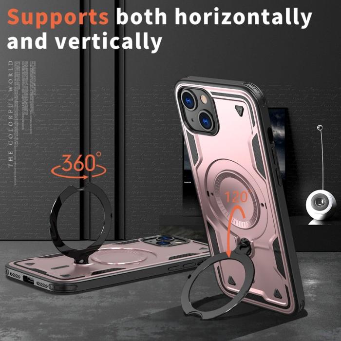 N/A - Mobilskal till iPhone 15 Plus Militärskydd Plast Kickstand - Roséguld