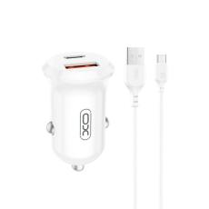 XO - XO Billaddare 30W USB-A/USB-C med Kabel USB-A/USB-C PD QC Vit