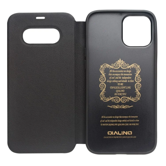 QIALINO - QIALINO iPhone 12 Pro Max Fodral Äkta Läder Cowhide - Svart