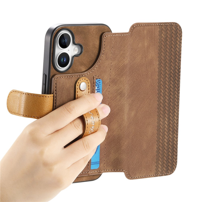 A-One Brand - Plånboksfodral För iPhone 17 Armband Kickstand - Brun