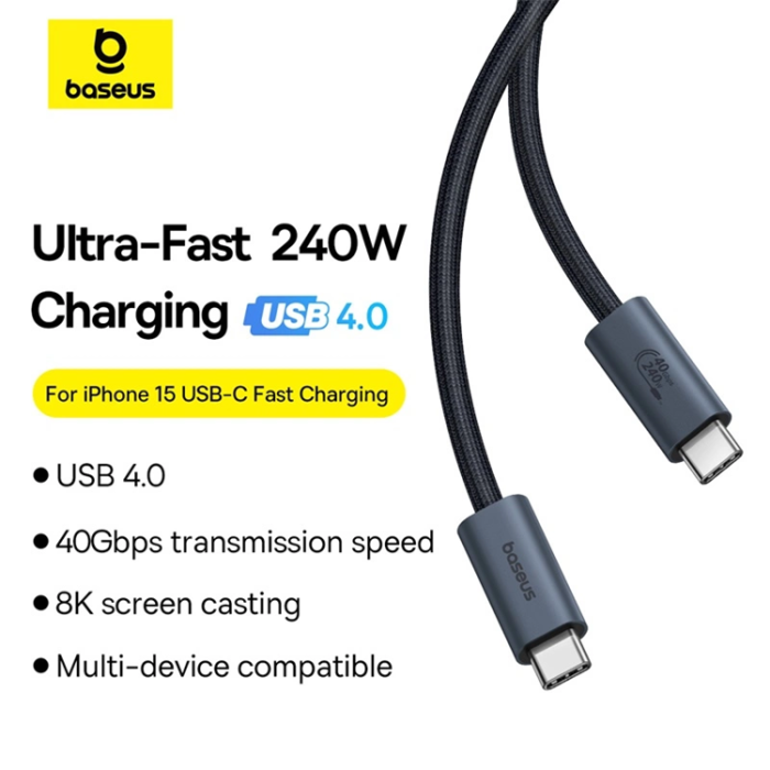 BASEUS - Baseus USB-C till USB-C kabel Snabb 240W 1m - Svart