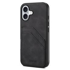 DENIOR - DENIOR Mobilskal till iPhone 16 Plus PU L&auml;der + TPU + PC - Svart