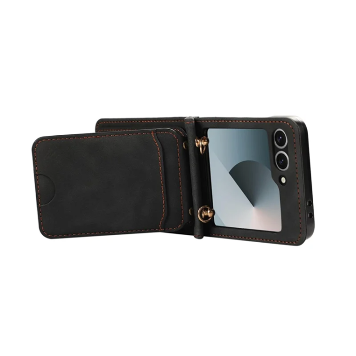 A-One Brand - Galaxy Z Flip7 Plånboksfodral Kickstand med Axelrem - Svart