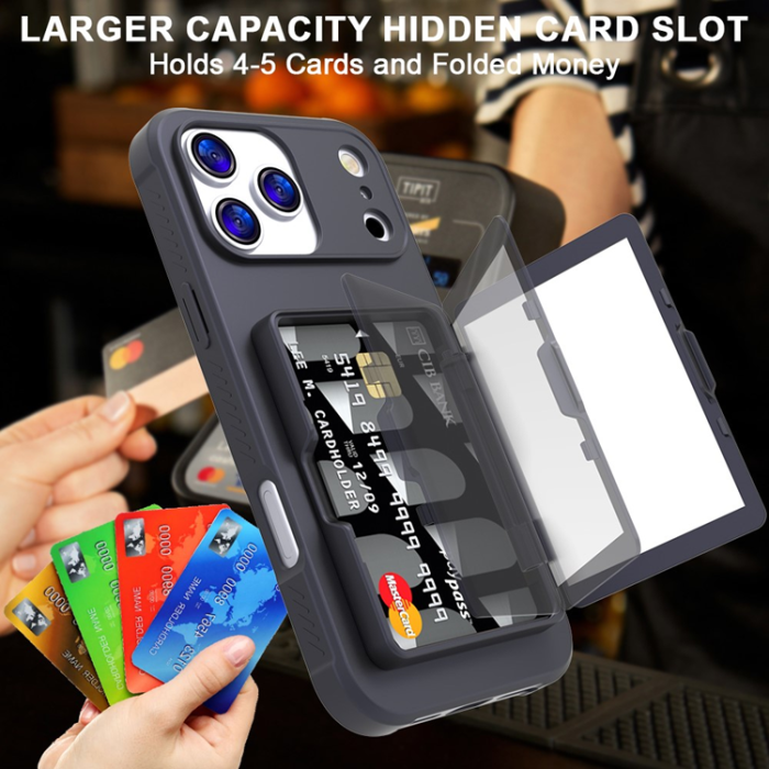 A-One Brand - iPhone 17 Pro Max Mobilskal Korthållare Mirror Kickstand