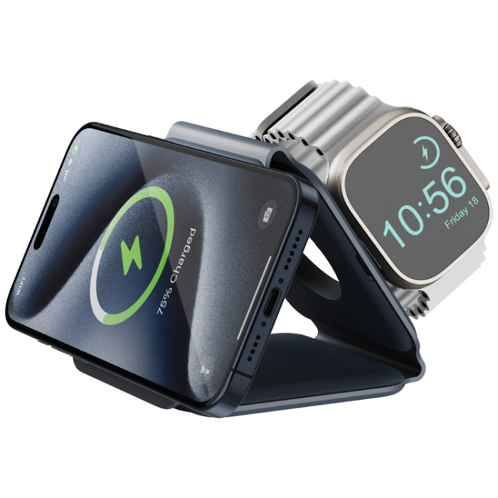 ENERGEA - Energea 3in1 MagSafe Trådlös Laddare 15W GoMag Trio Plus - Marinblå