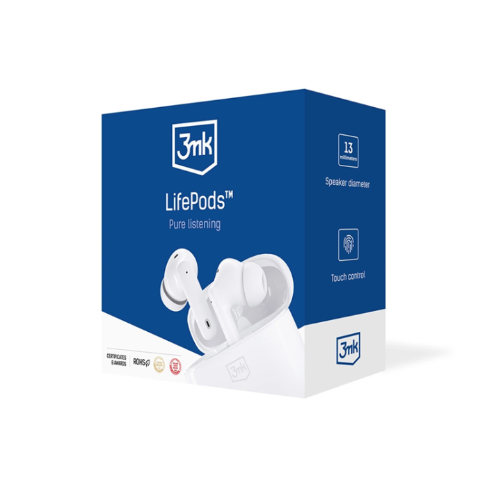 3MK - 3MK In-Ear Trådlösa Hörlurar Bluetooth 5.3 ANC LifePods - Vit