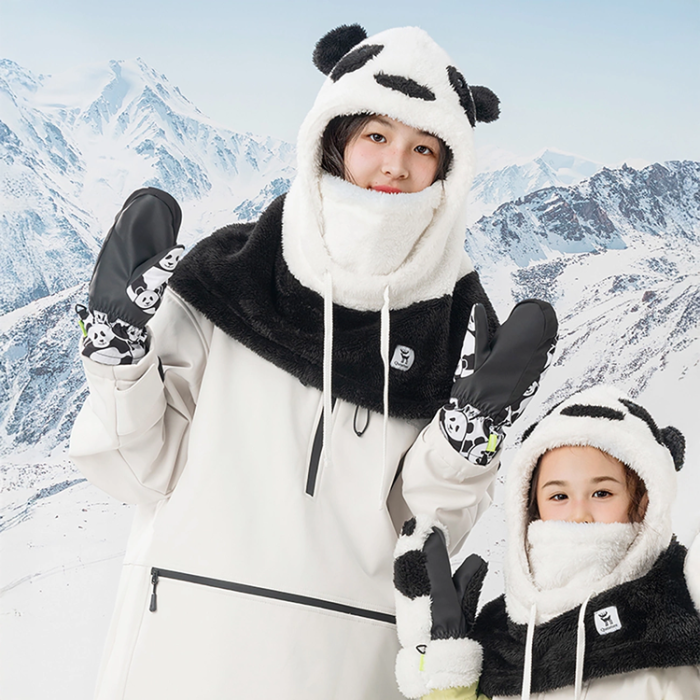 Qunature - Qunature Skidhandskar Barn Storlek S Panda Värmeöverföring - Svart/Vit