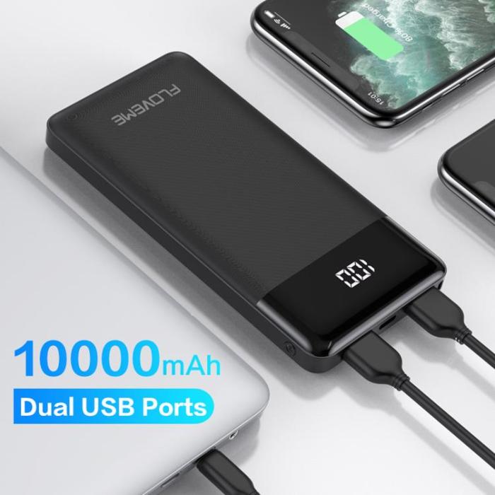 Floveme - Floveme Powerbank Twill Digital Display 10000mah - Svart