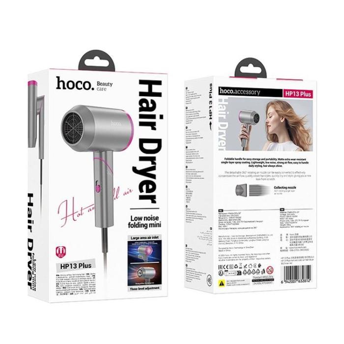 Hoco - Hoco Hårtork Foldable - Rosa/Grå