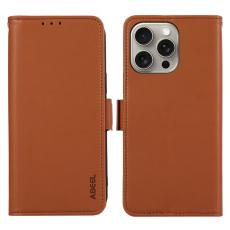 ABEEL - ABEEL iPhone 13 Pro Case RFID-Skydd Konstl&auml;der Pl&aring;nboksfodral - Brun