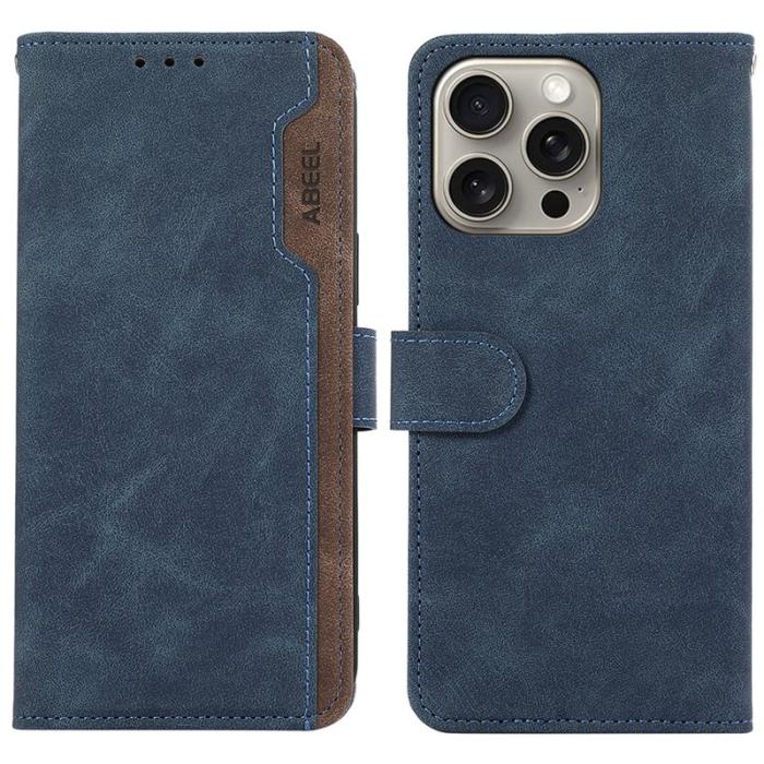 ABEEL - ABEEL iPhone 13 Pro Case RFID-Skydd Plånboksfodral Konstläder Blå