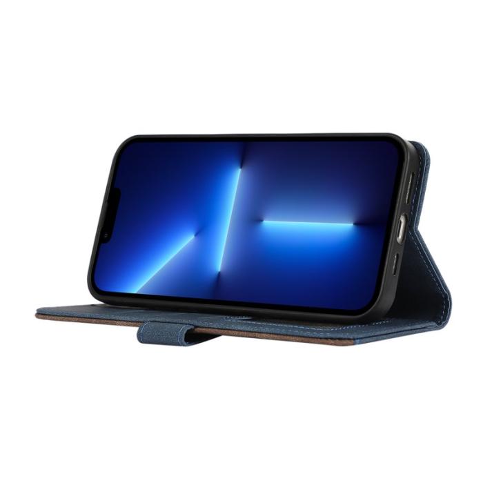 ABEEL - ABEEL iPhone 13 Pro Case RFID-Skydd Plånboksfodral Konstläder Blå