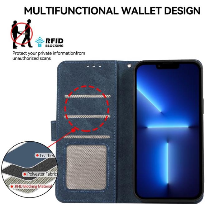 ABEEL - ABEEL iPhone 13 Pro Case RFID-Skydd Plånboksfodral Konstläder Blå