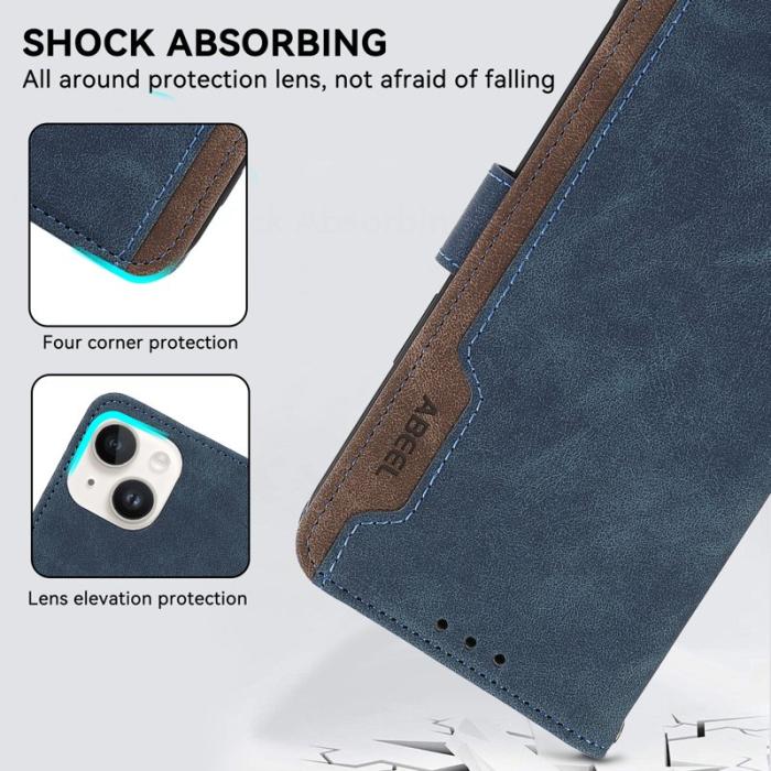 ABEEL - ABEEL iPhone 13 Pro Case RFID-Skydd Plånboksfodral Konstläder Blå