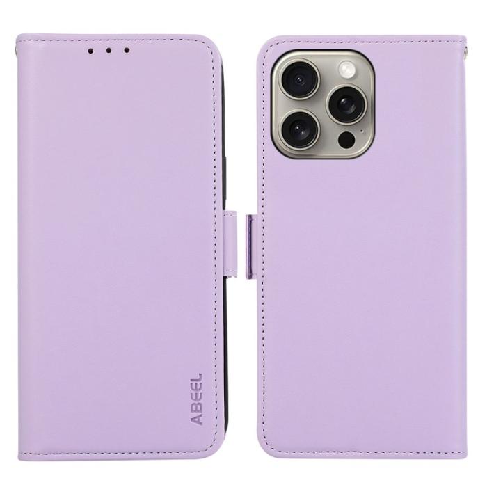 ABEEL - ABEEL iPhone 13 Pro Case RFID-Skydd Konstläder Plånboksfodral - Lila