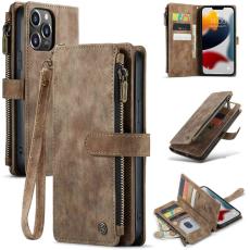 Caseme - CASEME Konstl&auml;der Pl&aring;nboksfodral f&ouml;r iPhone 13 Pro Max med Rem - Brun
