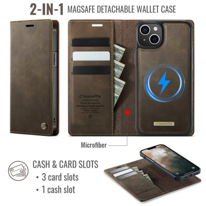 Caseme - CASEME C49 iPhone 13 Fodral MagSafe KonstLäder RFID-Skydd Kaffe