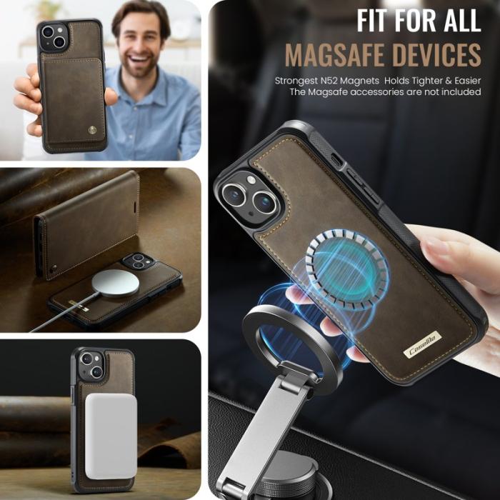 Caseme - CASEME C49 iPhone 13 Fodral MagSafe KonstLäder RFID-Skydd Kaffe