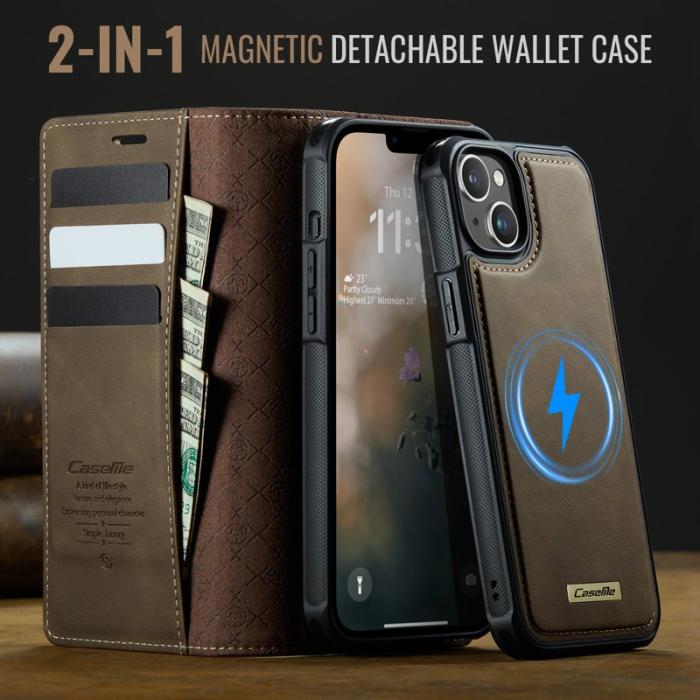 Caseme - CASEME C49 iPhone 13 Fodral MagSafe KonstLäder RFID-Skydd Kaffe