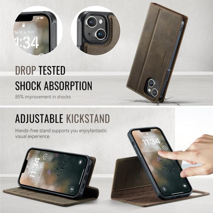 Caseme - CASEME C49 iPhone 13 Fodral MagSafe KonstLäder RFID-Skydd Kaffe