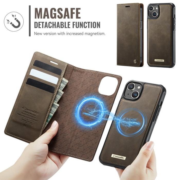 Caseme - CASEME C49 iPhone 13 Fodral MagSafe KonstLäder RFID-Skydd Kaffe