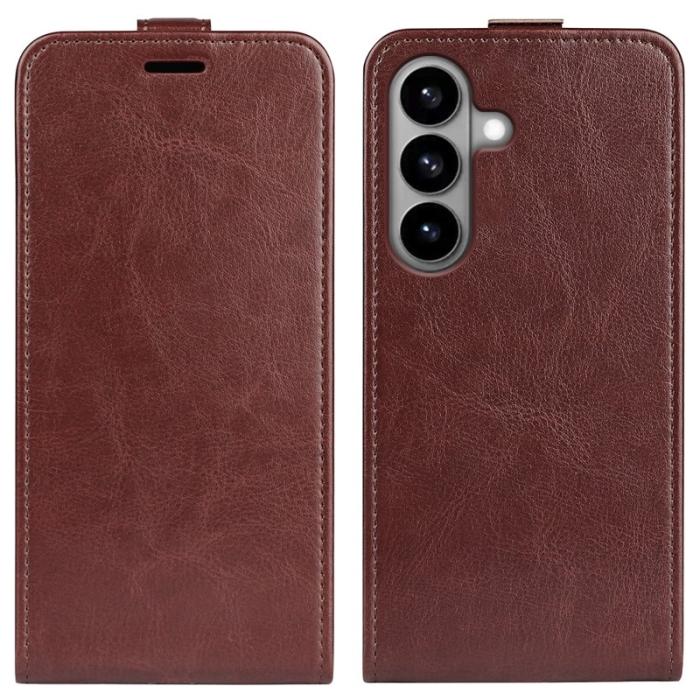 OEM - Mobilskal till Samsung Galaxy S26 Med Kortfack Vertikal Flip Äkta Läder - Brun