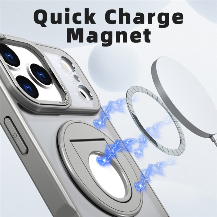 A-One Brand - iPhone 17 Pro Mobilskal MagSafe Rotating Kickstand Clear - Grå