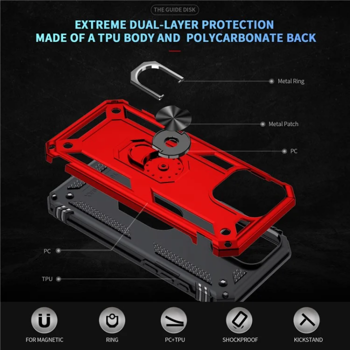 A-One Brand - iPhone 16 Pro Max Mobilskal Anti-drop med Kickstand - Röd